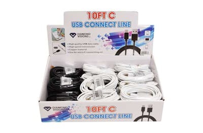 USB-C Cables, 10', Assorted Colors