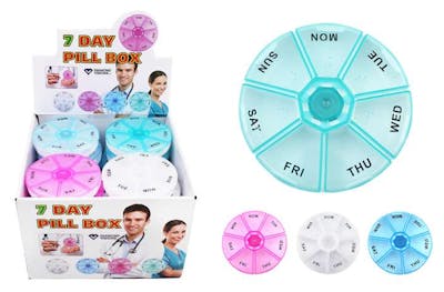 7 Day Pill Boxes, Round, Assorted