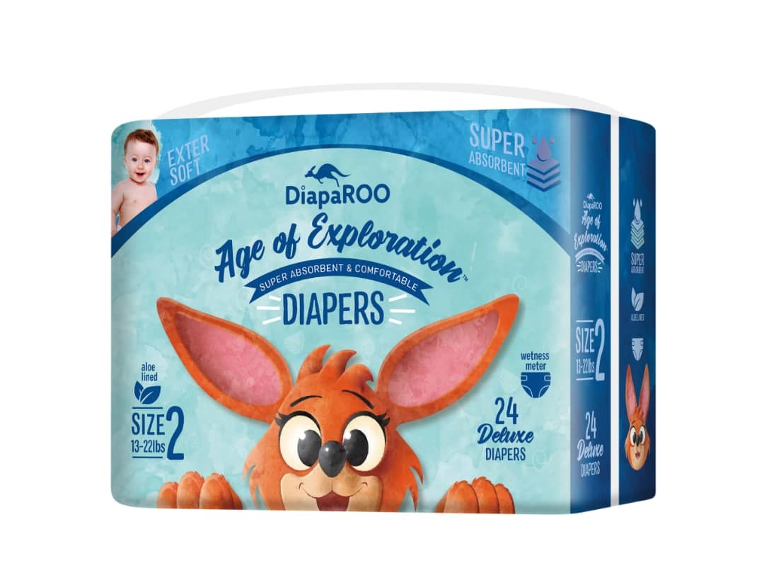 DiapaROO Premium Disposable Baby Diapers - 288 Count - Size 2