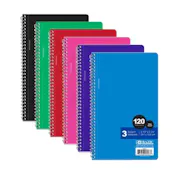 3 Subject Spiral Notebooks - Wide Ruled, 120 Sheets, 6 Colors