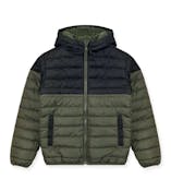 Boys' Hooded Sherpa Lined Colorblock Jacket, Olive, 4-7
