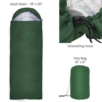 America's Suppliers Sleeping Bags - Olive Green, 32° Temperature Rating - 78" x 30"