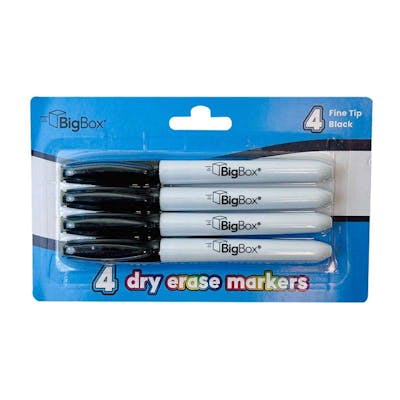 BigBox Dry Erase Markers - Black, 4 Pack, Fine Tip