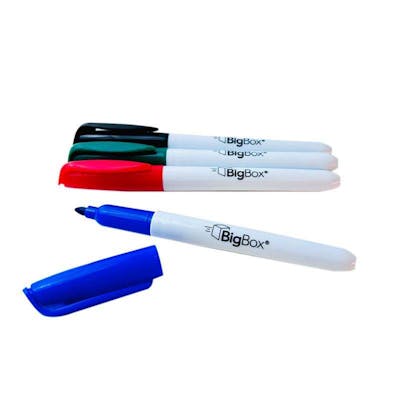 BigBox Dry Erase Markers -  4 Pack, Assorted, Fine Tip