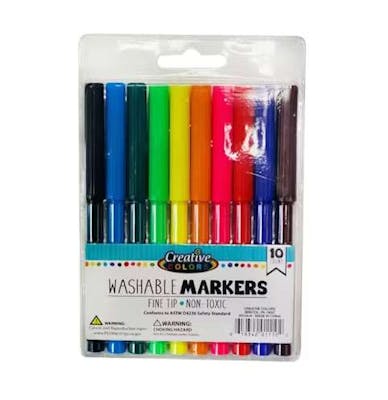 Fine Tip Markers - 10 Colors, Washable