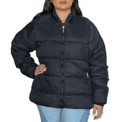 Women’s Solid Puffer Jackets, Black, S-XL