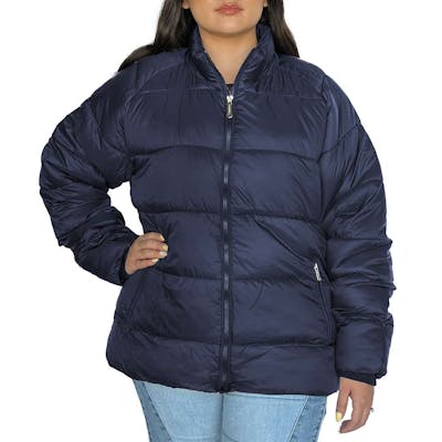 Women’s Solid Puffer Jackets, Navy, S-XL