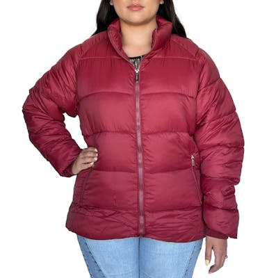 Women’s Solid Puffer Jackets, Burgundy, S-XL