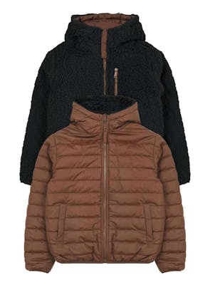 Boys' Sherpa Lined Reversible Jacket - Brown, 4-7