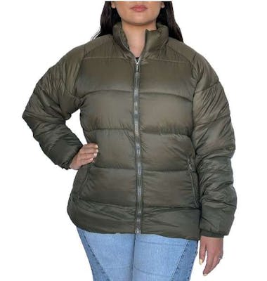 Women's Solid Puffer Jackets, Olive, Medium