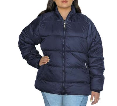 Women’s Solid Puffer Jackets, Navy, XL