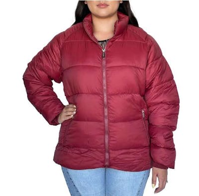 Women’s Solid Puffer Jackets, Burgundy, XL