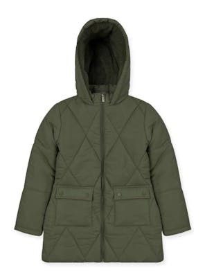 Girls’ Quilted Anorak Jacket, Olive, 6-16