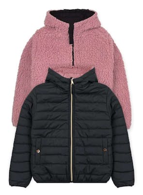 Girls’ Sherpa Lined Reversible Jacket, Black, 7-14