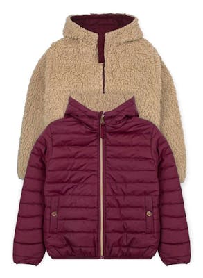 Girls’ Sherpa Lined Reversible Jacket, Burgundy, 4-6X