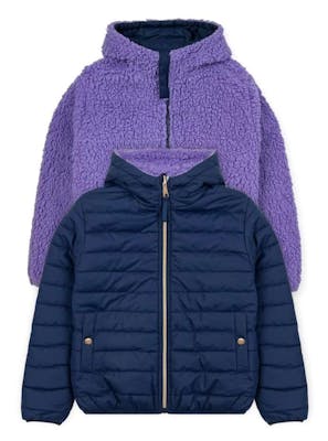 Girls’ Sherpa Lined Reversible Jacket, Navy, 7-14