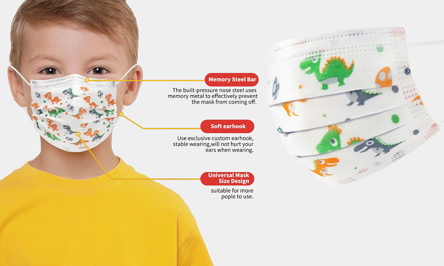 Children Masks with Dinosaur Design - 3 Ply image number null