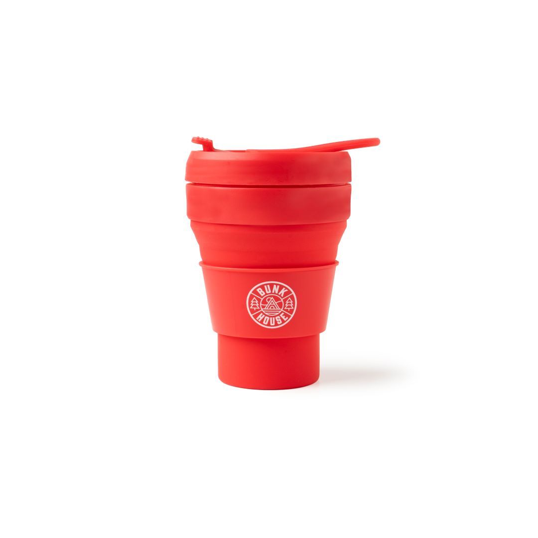 Large Red/Orange Reusable Glass Coffee Cup with Silicone Band