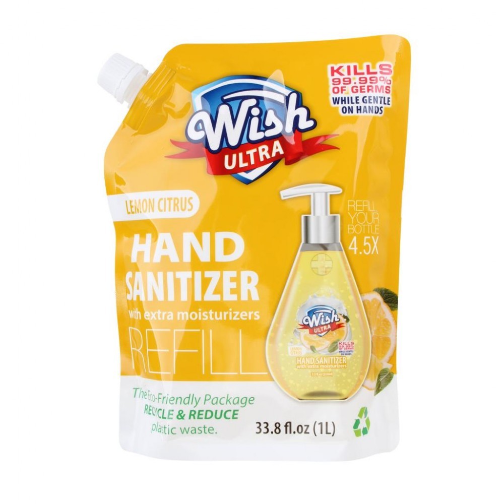 Wish Hand Sanitizer 1 Liter (33.8 oz.) Refill - Lemon Citrus