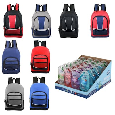 Wholesale 17" Premium Backpacks with Clip-On Hand Sanitizer (SKU