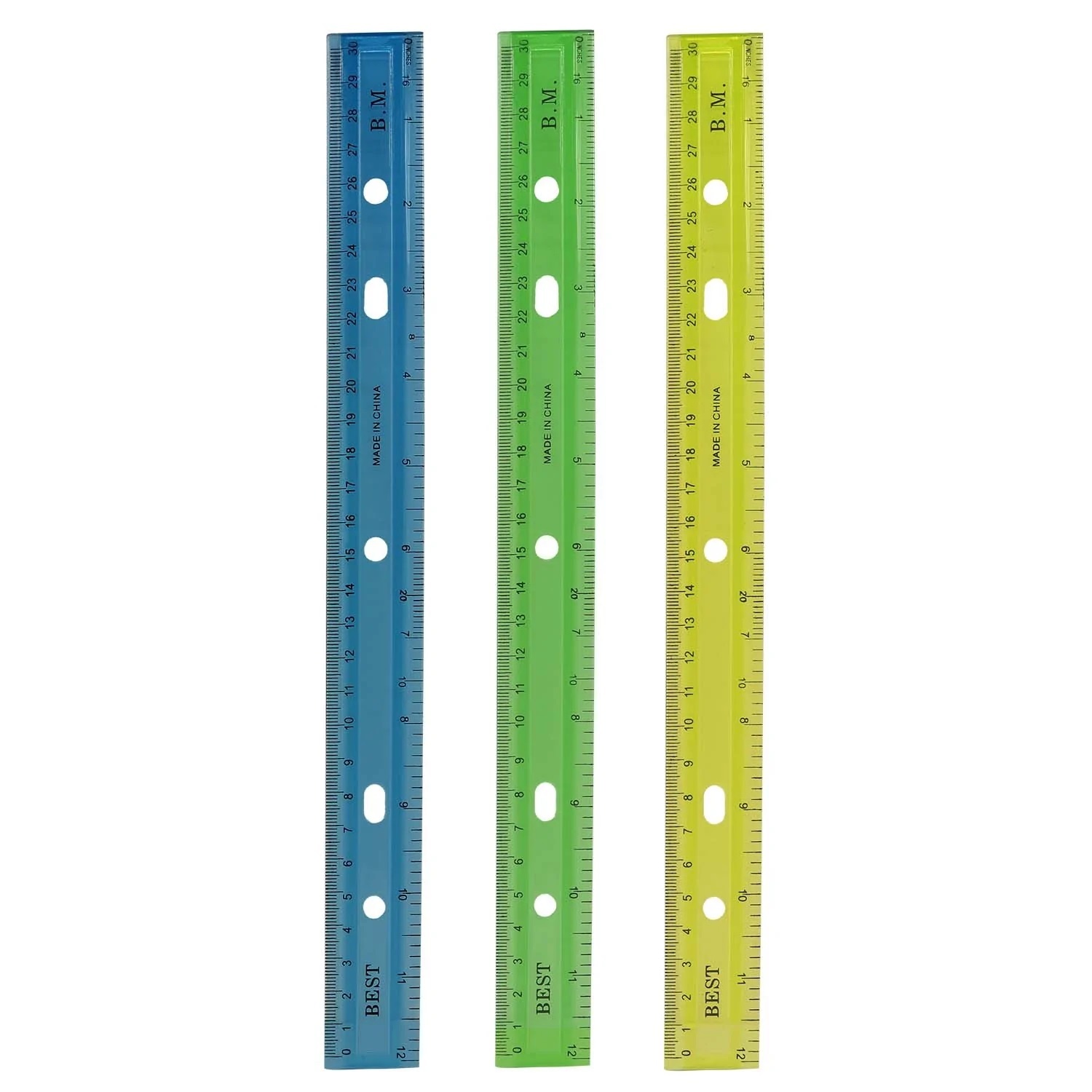 Bulk 12" Plastic Rulers in 3 Colors