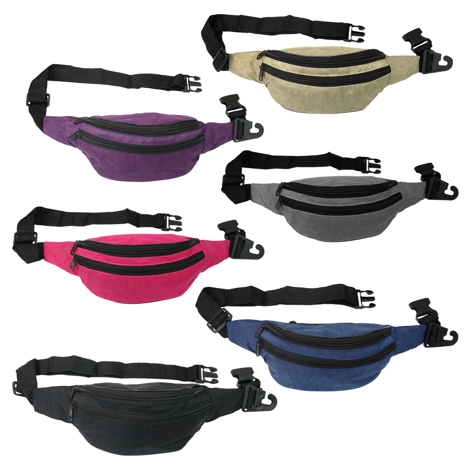 Wholesale Solid Color Double Zipper Fanny Packs Dollardays