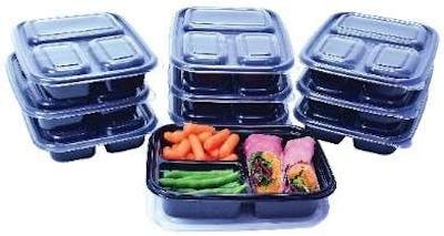3-Section Meal Prep Containers - 20pc, Black