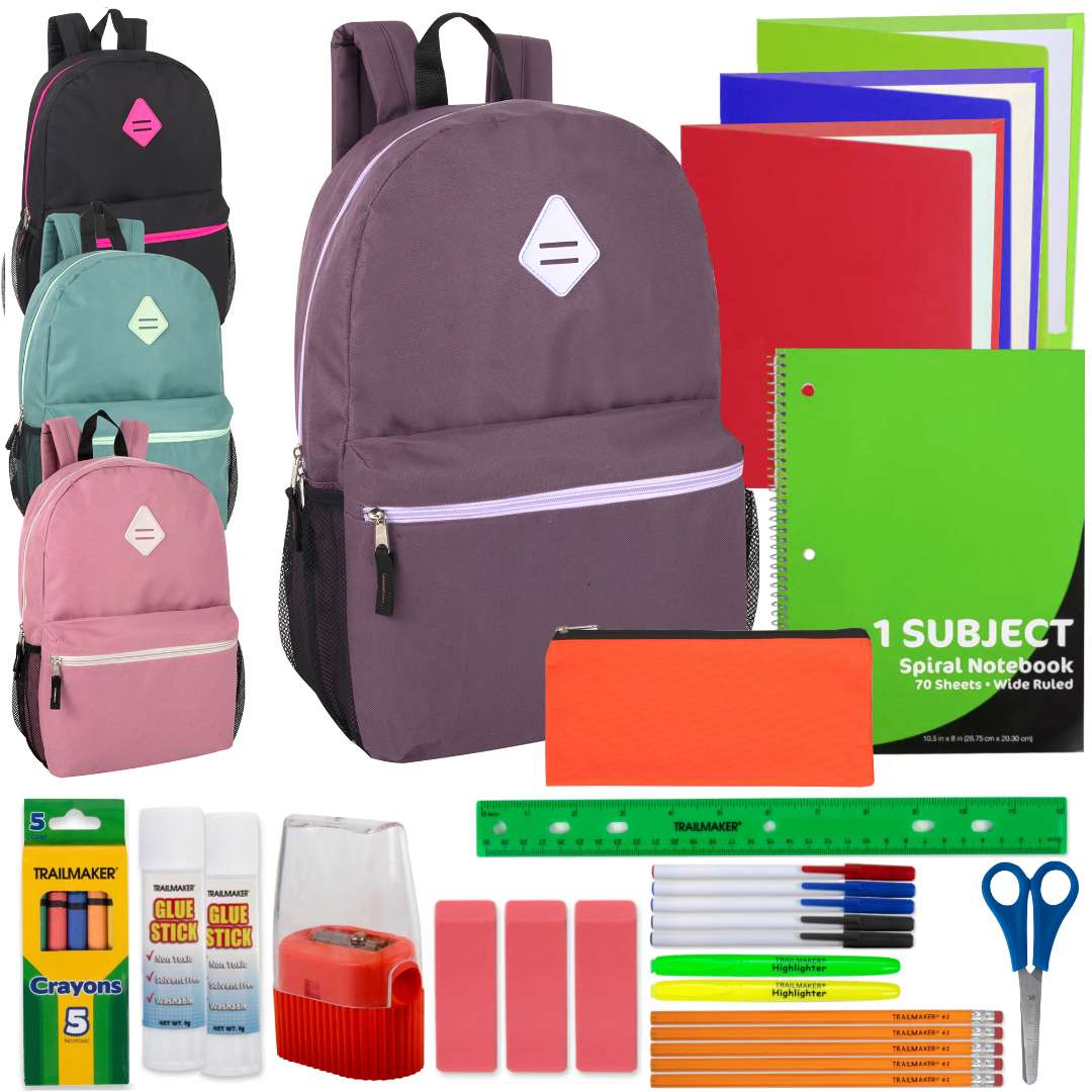 Girls' School Supply Kits in 19" Backpacks - 26 Pieces
