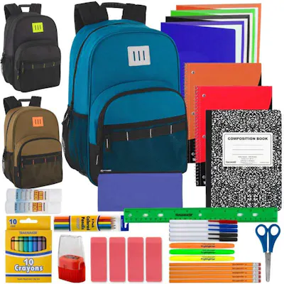 Two Tone Backpacks with 45-Piece School Supply Kits