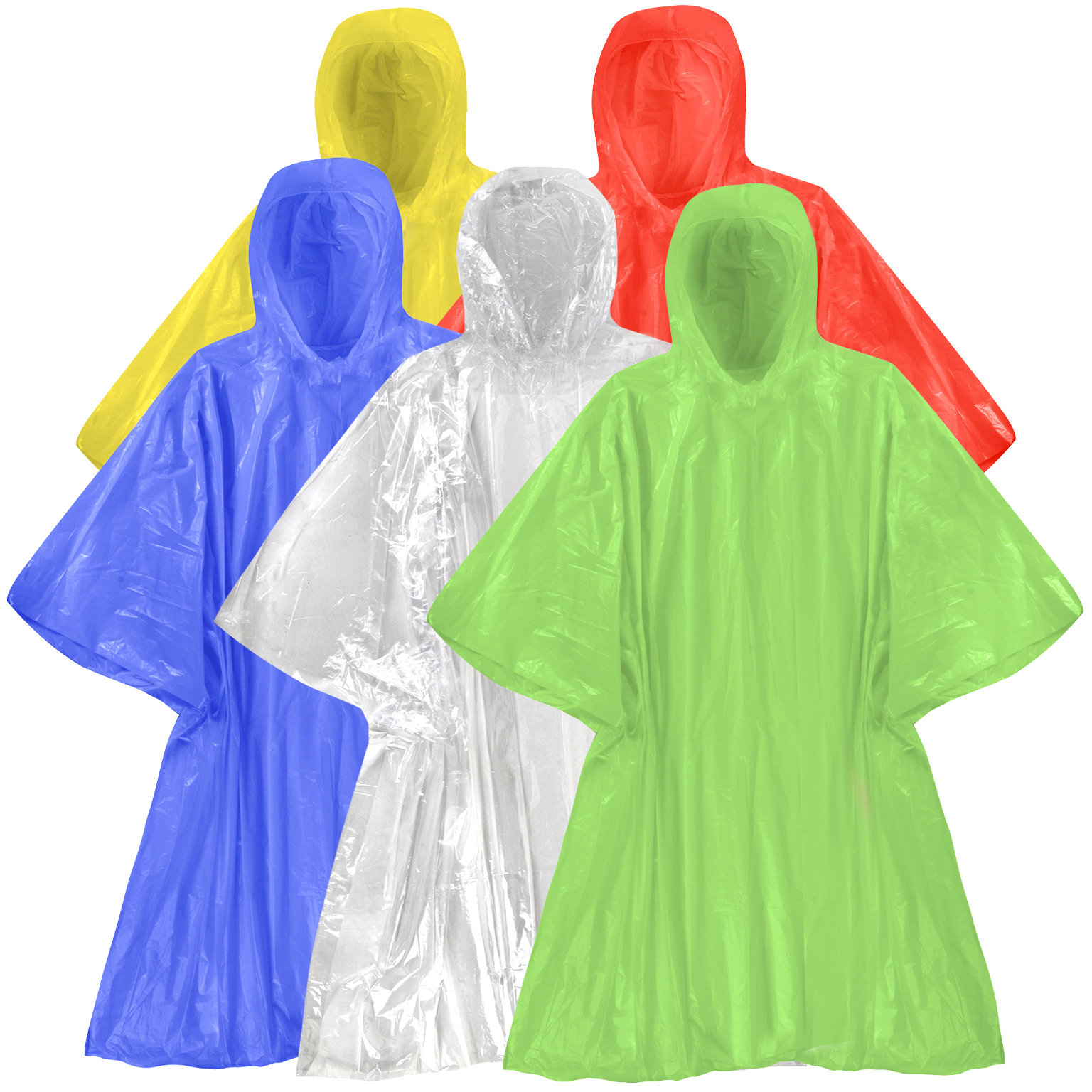 6 x Compact Emergency Rain Poncho with Keychain Clip On Plastic Carrying Case 