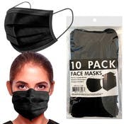 3 Ply Face Masks - Black, 10 Pack