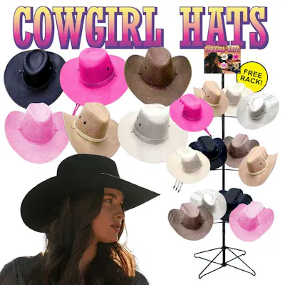 Ladies Cowgirl Hats, Assorted Colors