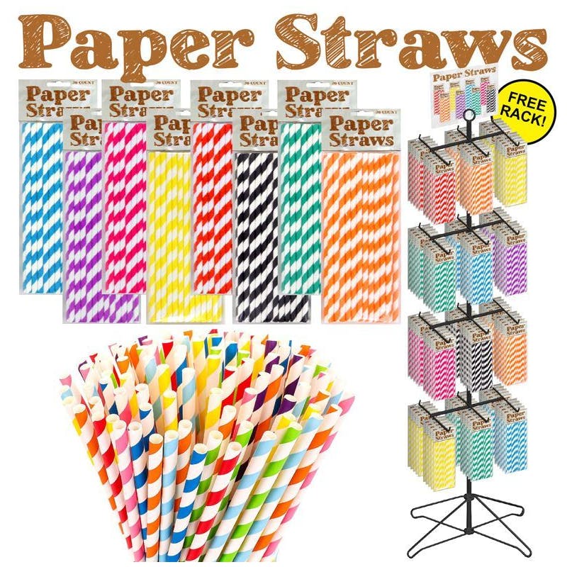 180 Piece Colored Paper Straw Display