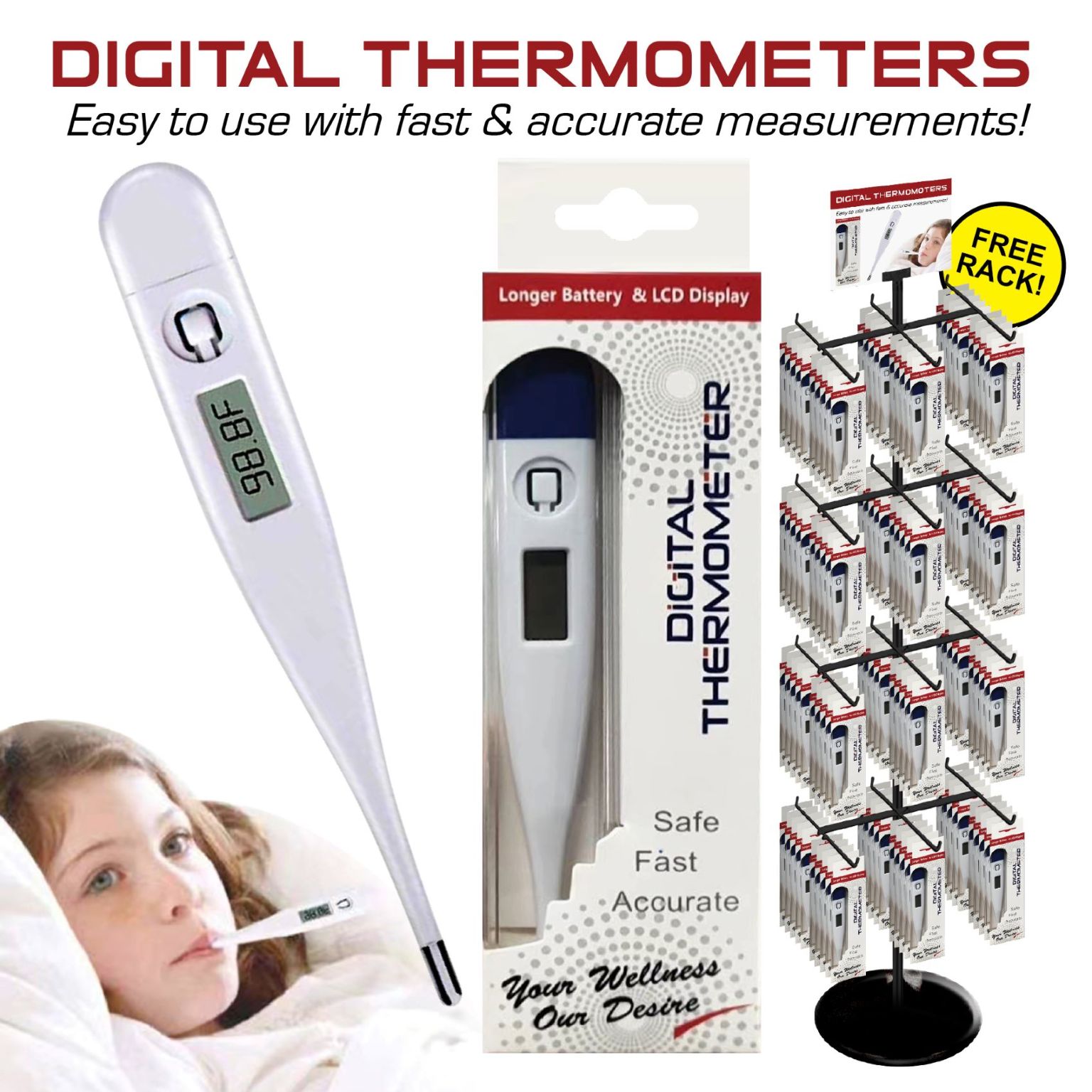 Wholesale Digital Thermometers White, 144 Count
