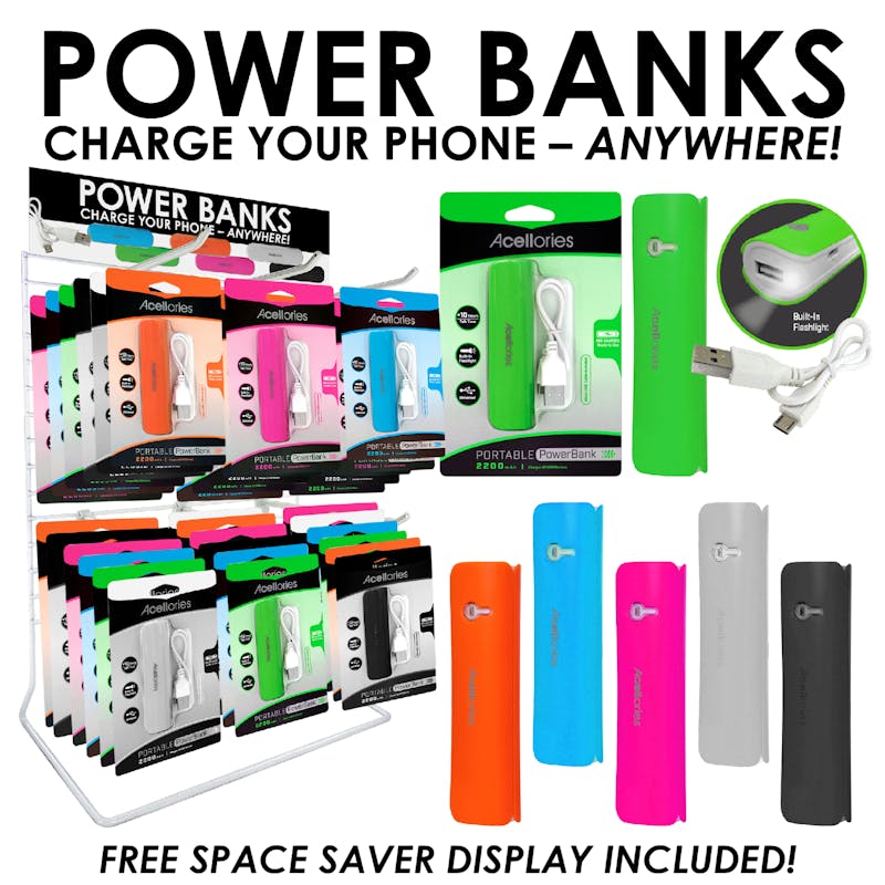 Power Banks with Flashlight - Assorted Colors