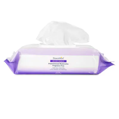 Pre-Moistened Washcloths, Unscented, 100 per Pack - 8" x 10"