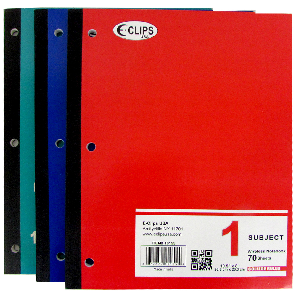 1 Subject Wide Ruled Wireless Notebook 70 Sheets, 3 Colors