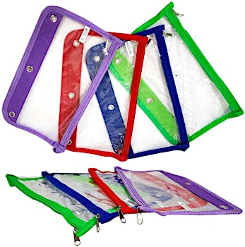 28 Pcs Binder Pencil Pouch Bulk 3 Ring 7 Colored Pencil Pouches Binder Mesh  with Clear Window Zipper Pouch Pencil Bags for Cosmetic Writing Office