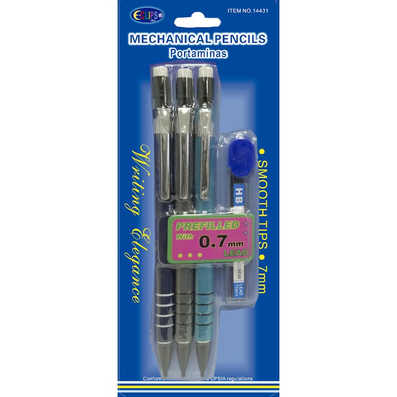 Mechanical Pencils - 3 Count  Prefilled  Refill 0.7mm Lead included