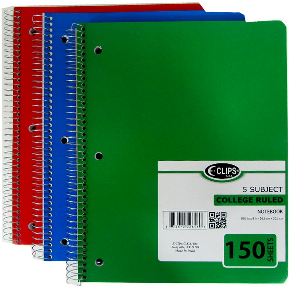 Wholesale 5 Subject College Ruled Wire Notebook 150 Sheets (SKU