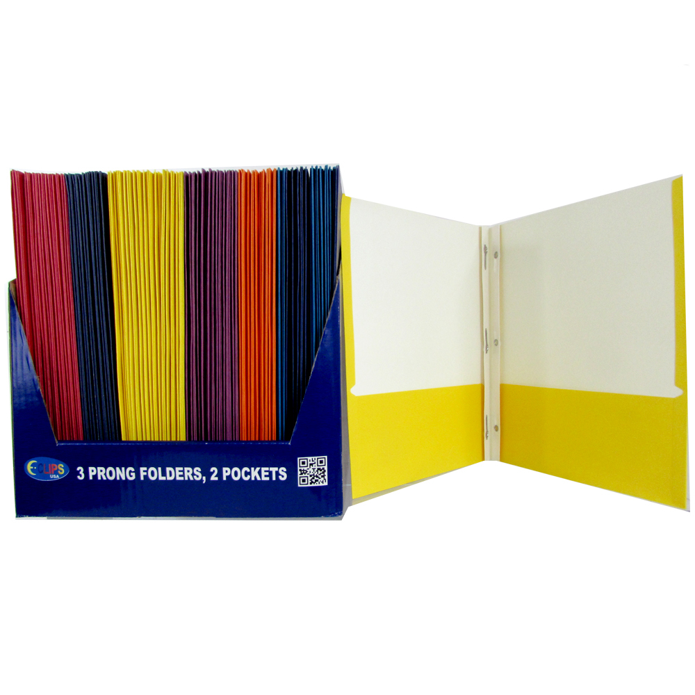 Wholesale Paper 2 Pocket Folder with Prongs Assorted Colors 8.5" x