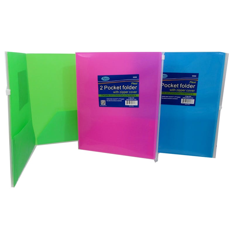 2-Pocket Poly Folder With Zipper Cover - Assorted Colors