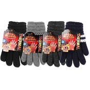 Men's Knit Gloves - 4 Solids with Stripes, Heat Retaining