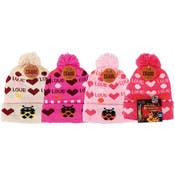 Kids' Knit Pom Hats - 4 Colors with Designs, Heat Retaining