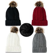 Women's Pom Crochet Hats - Faux Fur Lined, Assorted Color