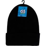 Adult Cuffed Knit Hats - Black, Fleece Lining
