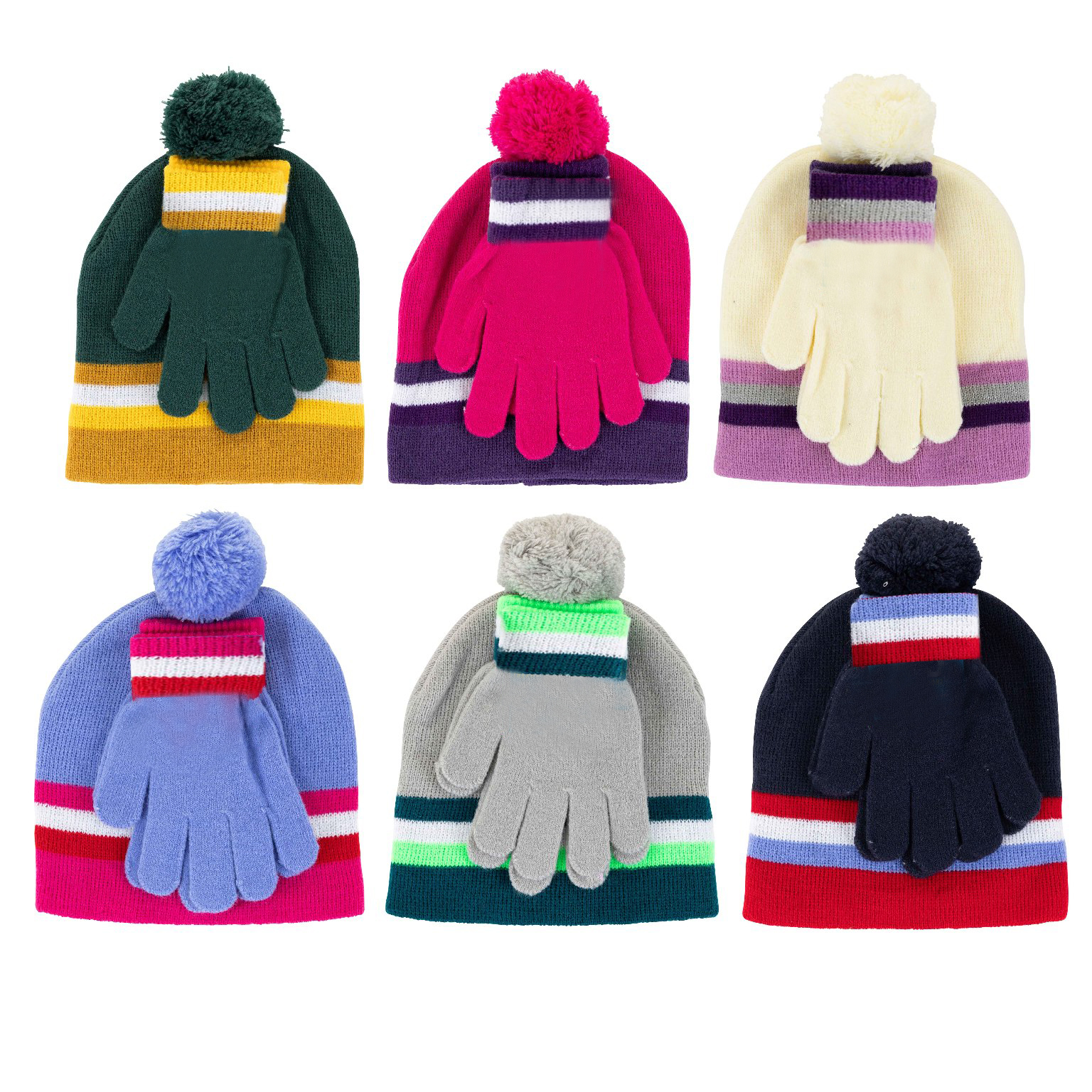 Bulk Kids Knit Hat And Glove Sets Assorted Color Block Dollardays