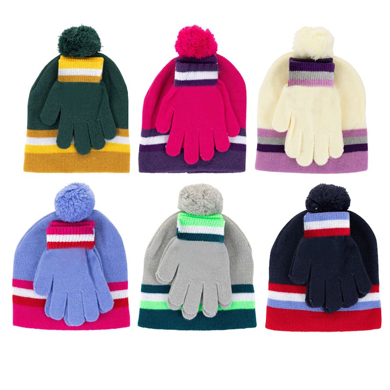 Kids' Hat and Gloves Sets - Color Block Striped  Assorted Colors