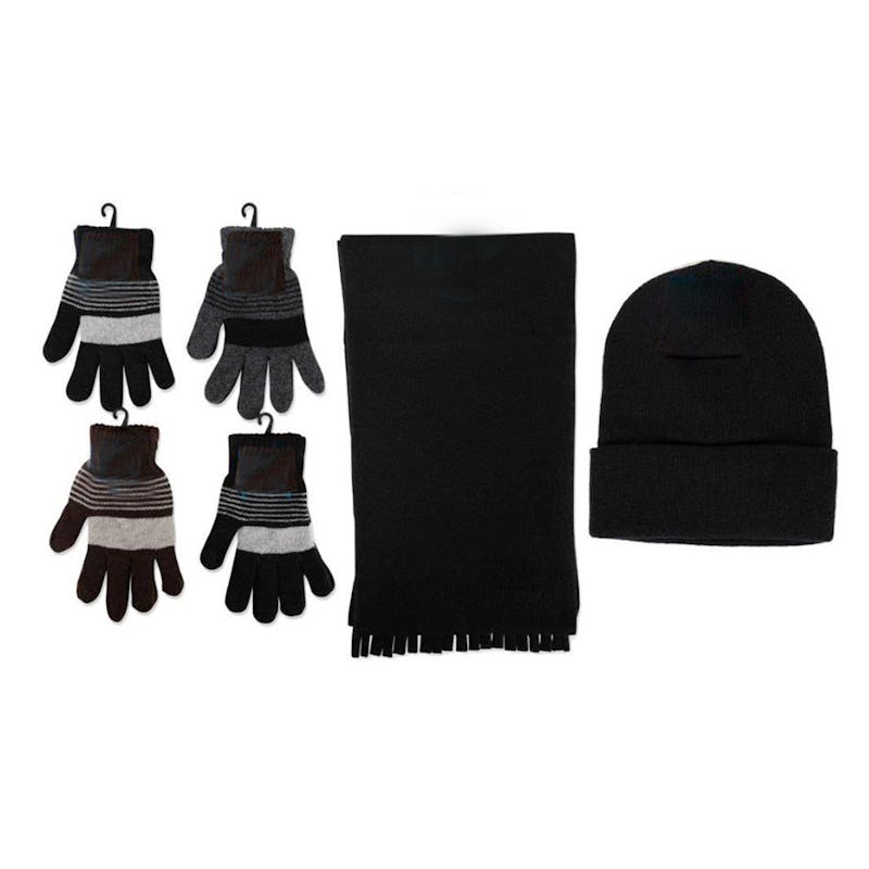 Knit Gloves  Hat & Fleece Scarf Combo