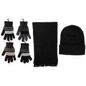 Adult Knit Fleece Hat, Gloves, & Scarf Sets - Black, Striped Gloves
